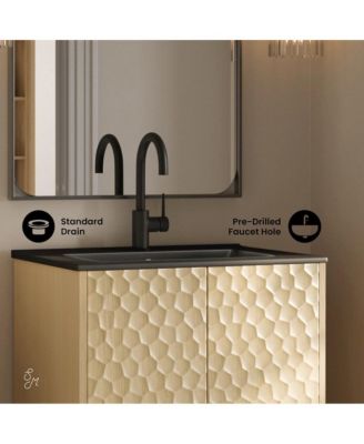 Bosse 24" Freestanding Bathroom Vanity in Natural Oak with Black Sink Top