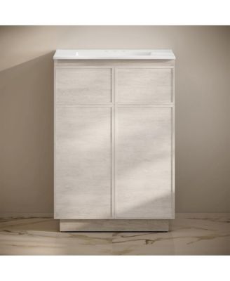 24" Freestanding Bathroom Vanity in White Oak with 3-Hole Centerset Sink Top