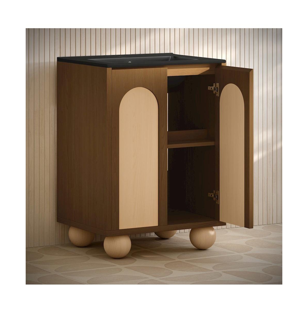 Plaisir Ii 24" Freestanding Bathroom Vanity in Brown Oak with Black Sink Top