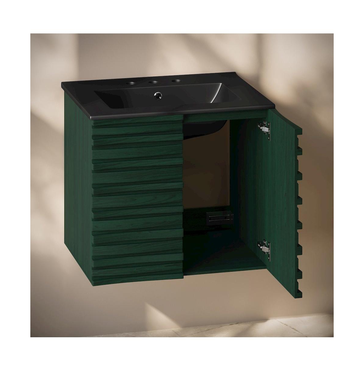 Swiss Madison 24" Wall-Mounted Bathroom Vanity in Green Oak, Black 3-Hole Widespread Sink Top
