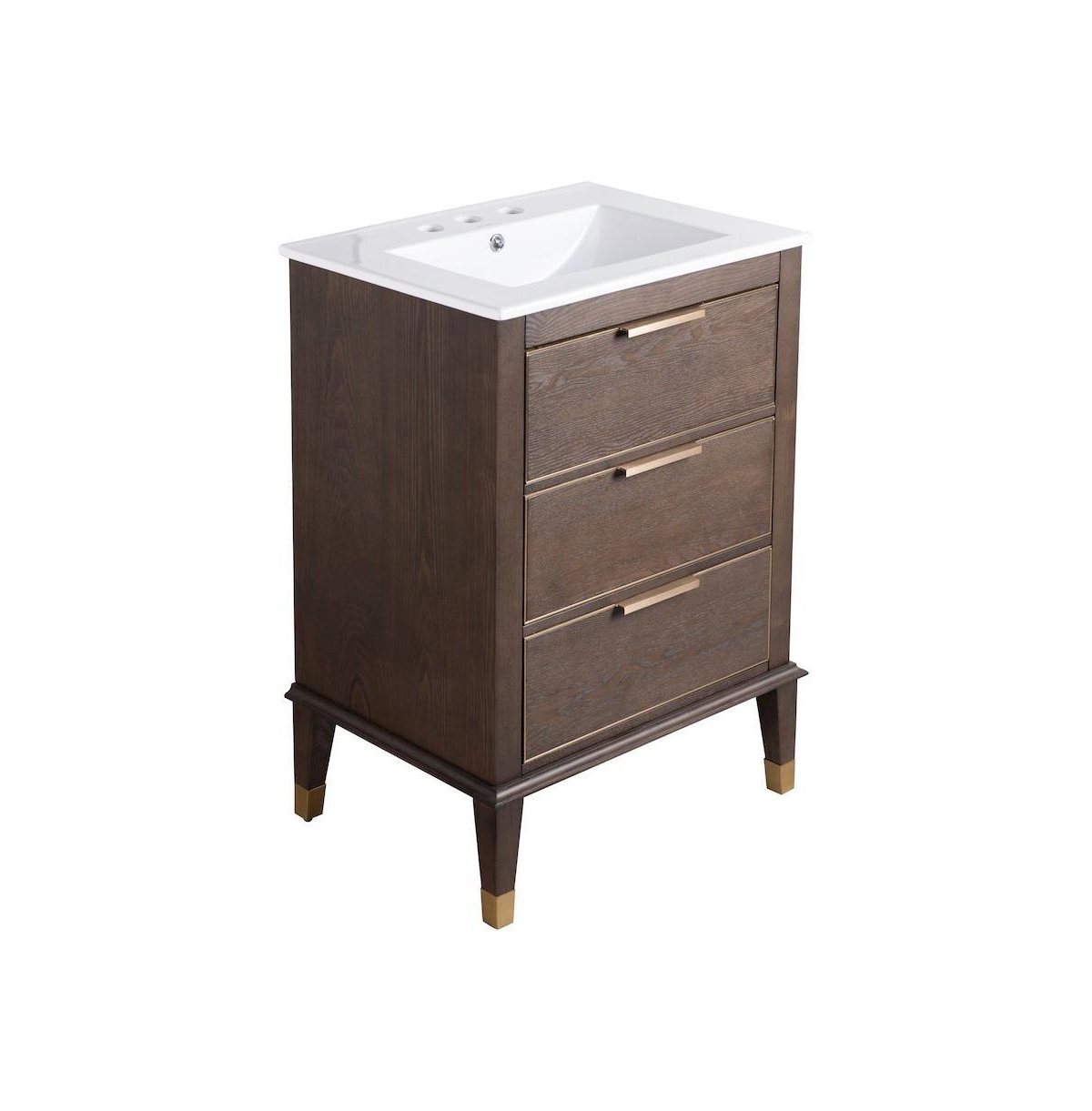 Swiss Madison Hugo 24 in. Brown Oak Bathroom Vanity With White, 3-Hole Ceramic Sink Top