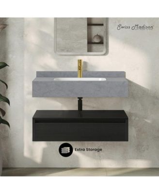 36" Wall-Mounted Bathroom Vanity in Black Oak with Charcoal Gray Sink Top