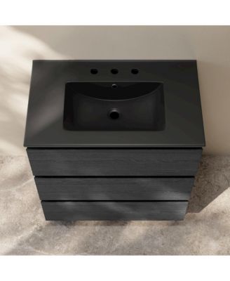 30" Freestanding Bathroom Vanity in Black Oak, Black 3-Hole Widespread Sink Top