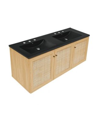 48" MDF  Wall-Mounted Bathroom Vanity, 3-Hole Widespread Double Basin Sink Top