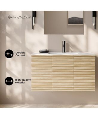 Cascade 36" Wall-Mounted Bathroom Vanity in Natural Oak with Sink Top