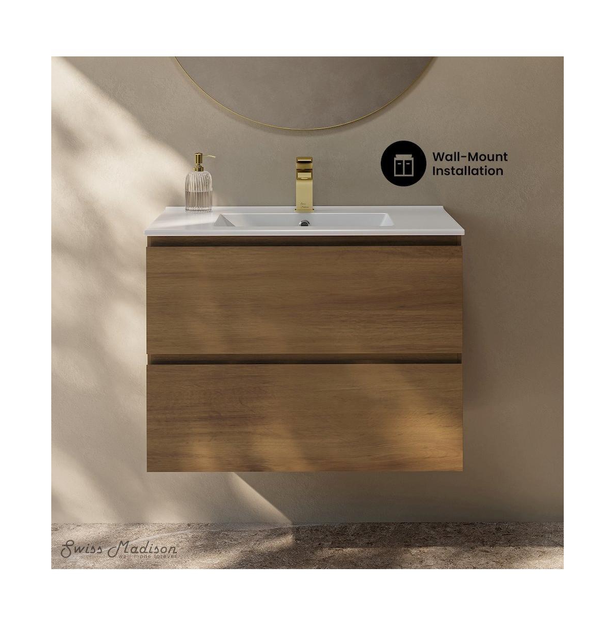 Swiss Madison Liberte 30" Wall-Mounted Bathroom Vanity in Brown Oak with Sink Top