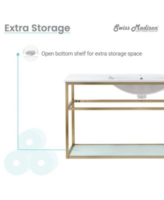 Pierre 48 Single, Open Shelf, Gold Metal Frame Bathroom Vanity