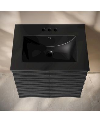 24" Wall-Mounted Bathroom Vanity in Black Oak, Black 3-Hole Centerset Sink Top