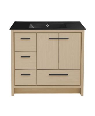 Virage 36 in. Brown Oak Bathroom Vanity With Black Ceramic Sink Top