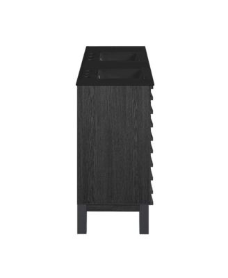 48 in. Black Oak, Double Basin Bathroom Vanity, Black, 3-Hole Ceramic Sink Top