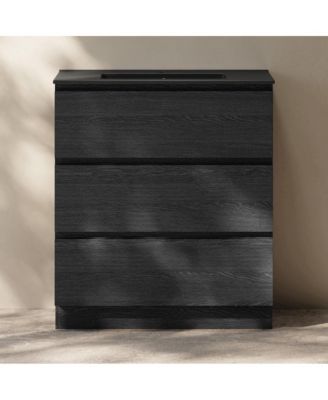 Liberte 30" Freestanding Bathroom Vanity in Black Oak with Black Sink Top