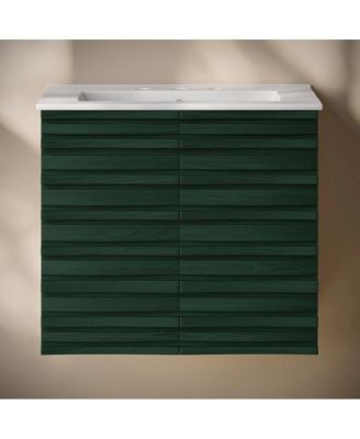 24" Wall-Mounted Bathroom Vanity in Green Oak with 3-Hole Widespread Sink Top