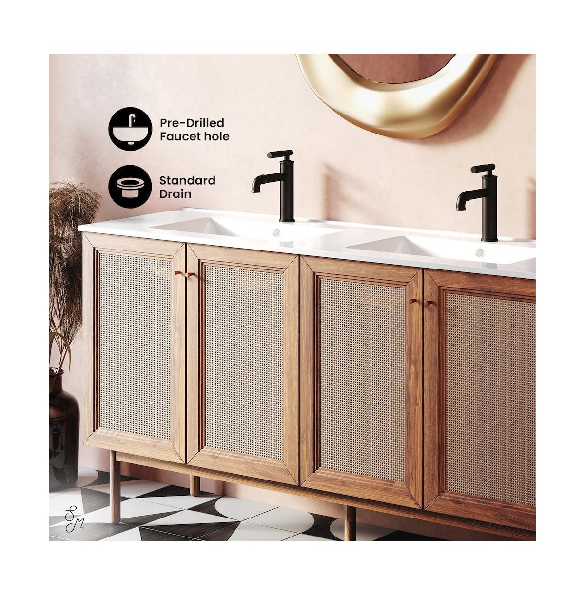 Swiss Madison Classe 60" Freestanding Bathroom Vanity in Golden Oak with Double Basin Sink Top