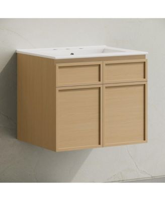 Wood 24" Wall-Mounted Bathroom Vanity with 3-Hole Widespread Sink Top