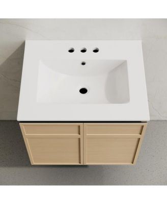 24" Wall-Mounted Bathroom Vanity in Natural Oak with 3-Hole Centerset Sink Top