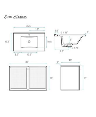 36" Wall-Mounted Bathroom Vanity in Black Oak with Single Faucet Hole Vanity Top