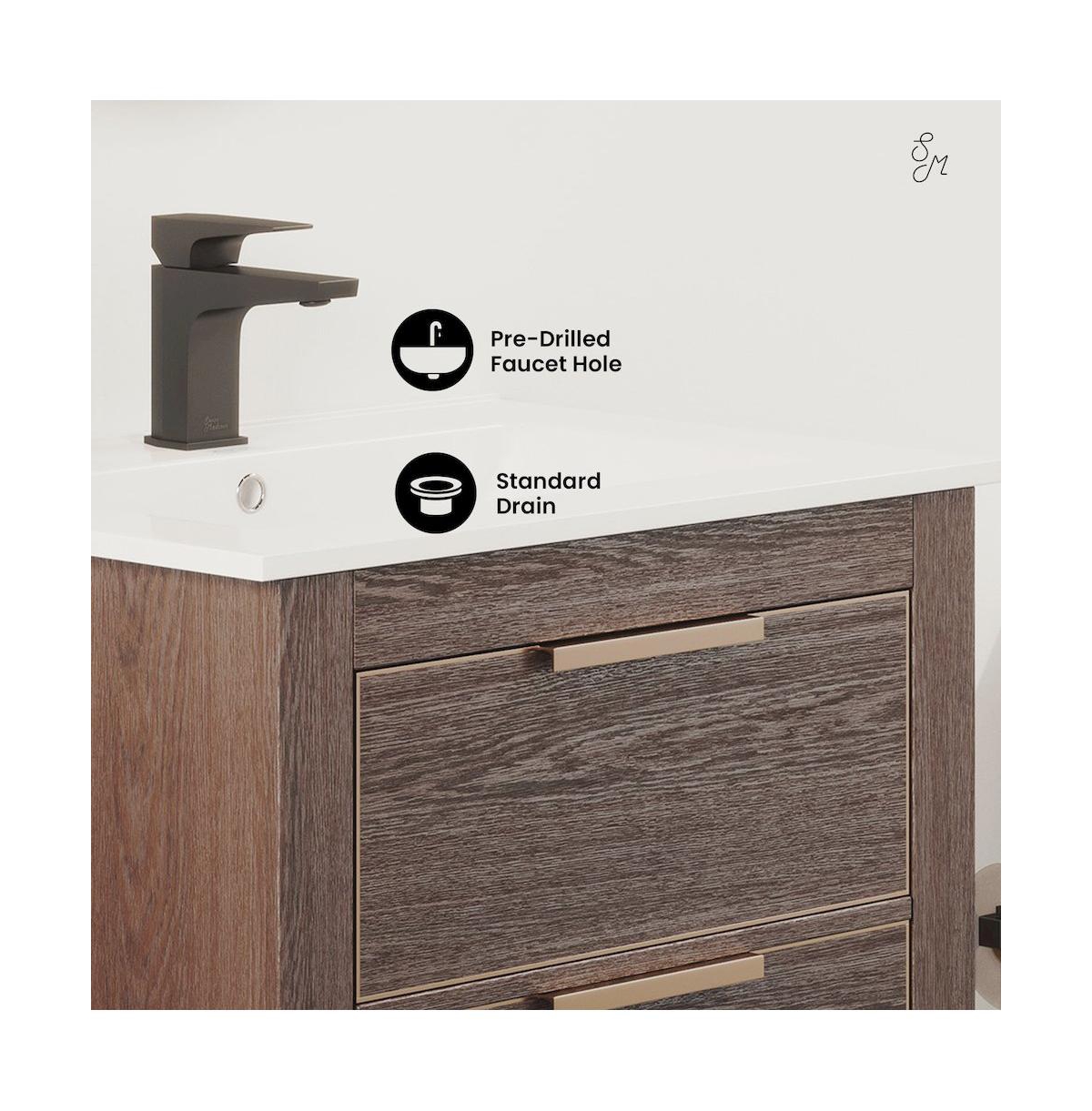 Swiss MadisonHugo 24" Freestanding Bathroom Vanity in Brown Oak with Sink Top