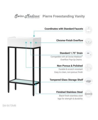 Pierre 19.5 Single, Freestanding, Open Shelf, Matte Black Frame Bathroom Vanity