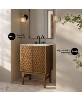 24" Freestanding Bathroom Vanity in Brown Oak with 3-Hole Centerset Sink Top