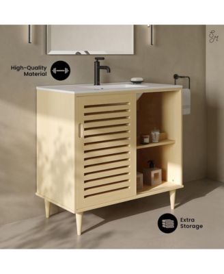 Delice 36" Freestanding Bathroom Vanity in Natural Oak with Sink Top