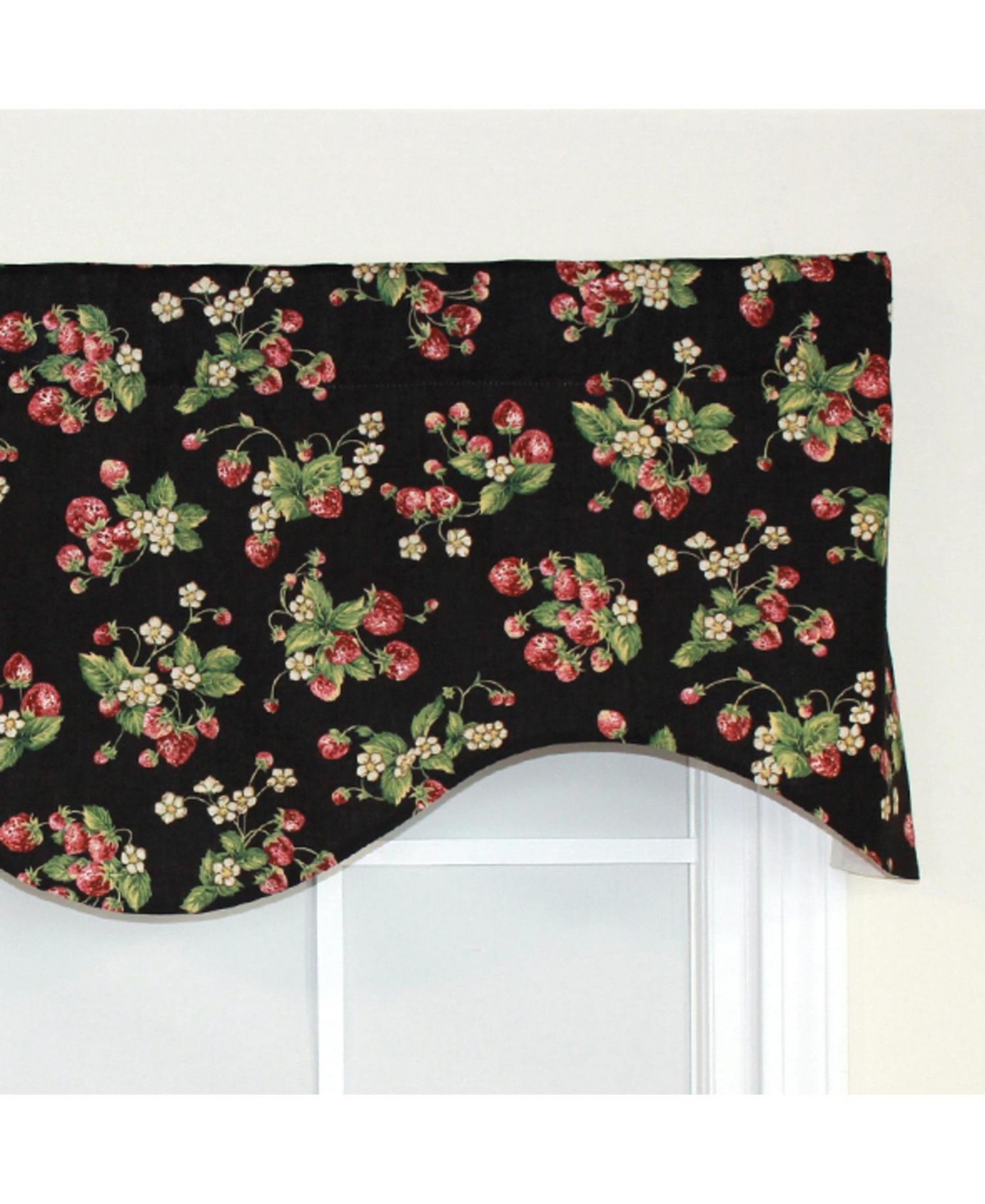 Rlf Home Strawberry Cornice 100% Cotton with Fully Lined 3" Rod Pocket Valnance for Windows 50" x 17" Black