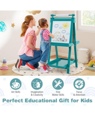 3-in-1 Double-sided Art Easel with Chalkboard and Magnetic Whiteboard