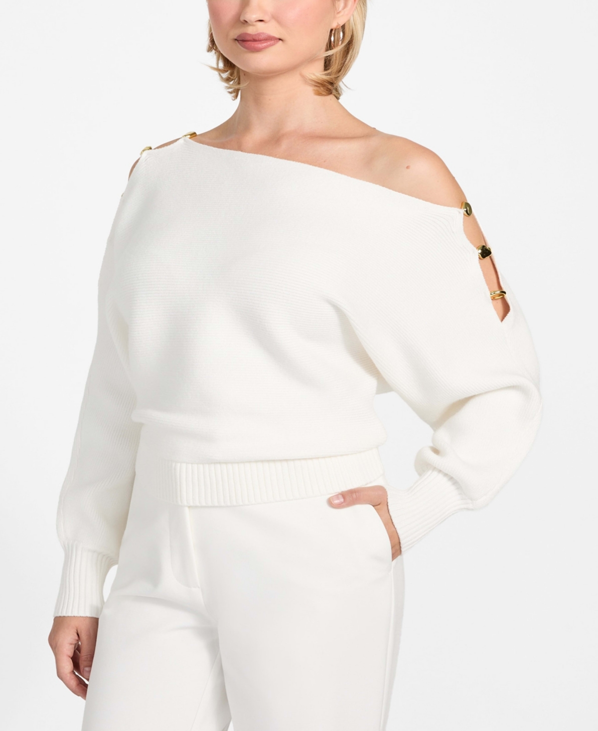 Guess Women's Long-sleeve Off-the-shoulder Sweater In White