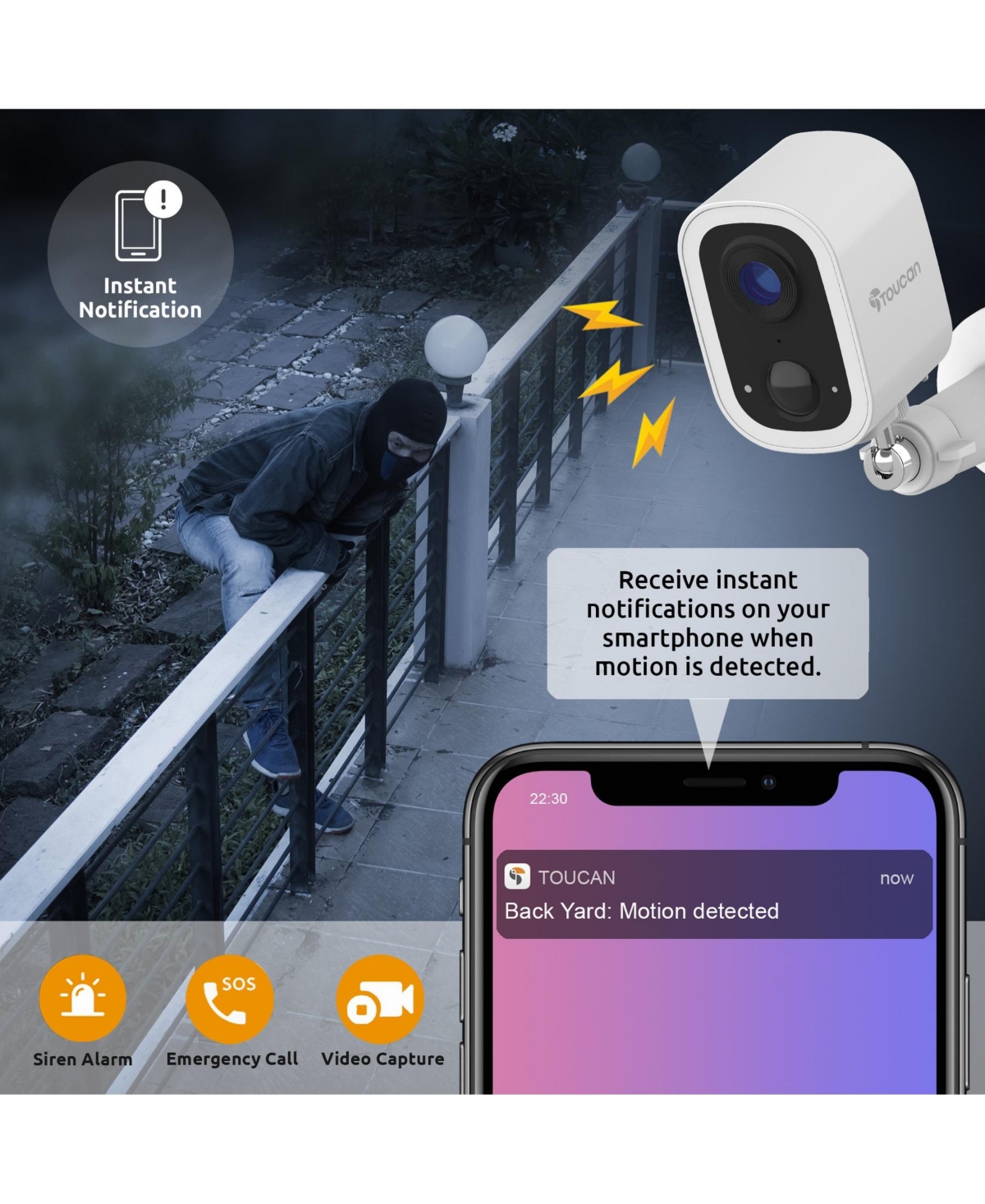 Toucan Wireless Security Camera S4 3-Pack and Wireless Video Doorbell V3 Bundle No Subscription Required
