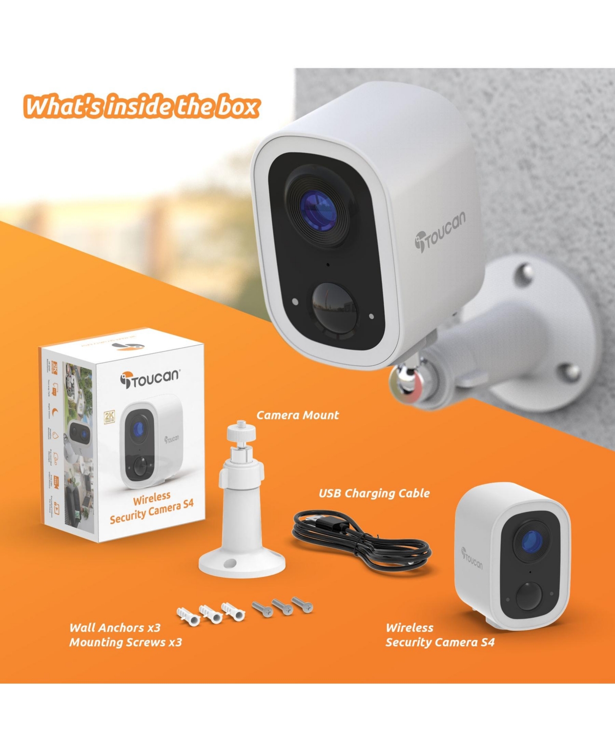 Toucan Wireless Security Camera S4 and Solar Panel Charger Bundle No Subscription Required