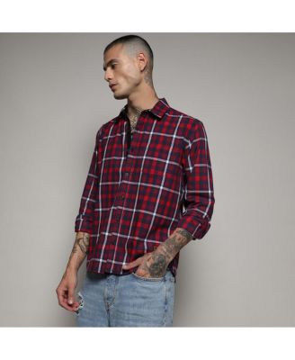Men's Navy Blue & Red Tartan Plaid Shirt