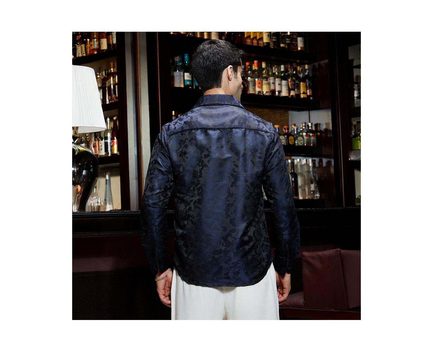 Men's Navy Blue Abstract-Woven Shirt