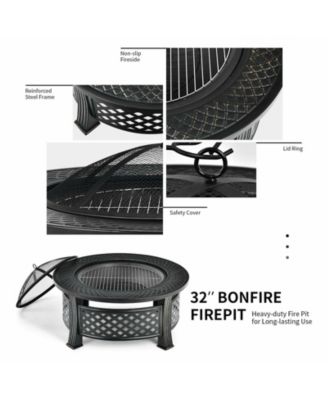 Outdoor Fire Pit with BBQ Grill and High-temp Resistance Finish