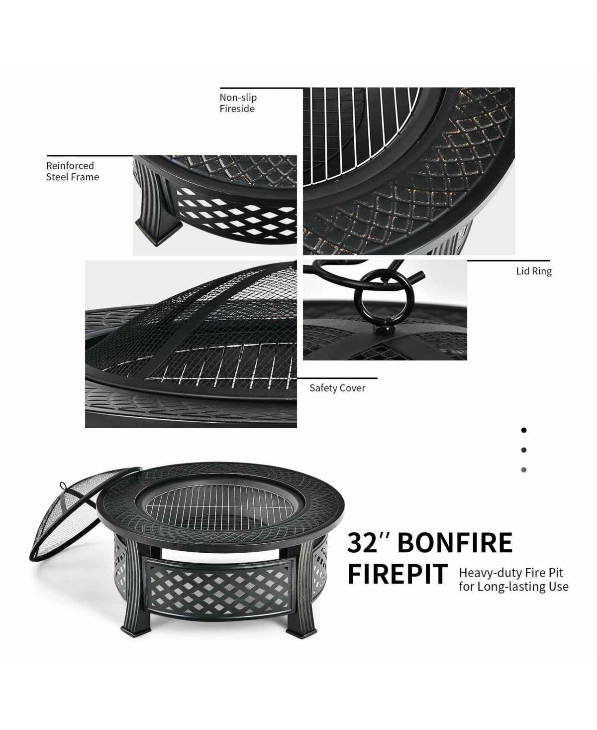 Outdoor Fire Pit with Bbq Grill and High-temp Resistance Finish