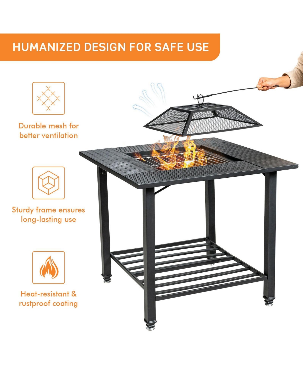 31 Feet Outdoor Fire Pit Dining Table with Cooking Bbq Grate