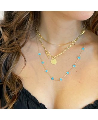 Turquoise Heart Station Necklace 14K Gold