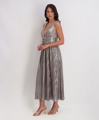 Women's Metallic Pleated Midi Dress