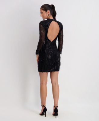 Women's Sequined Long-Sleeve Mesh Dress