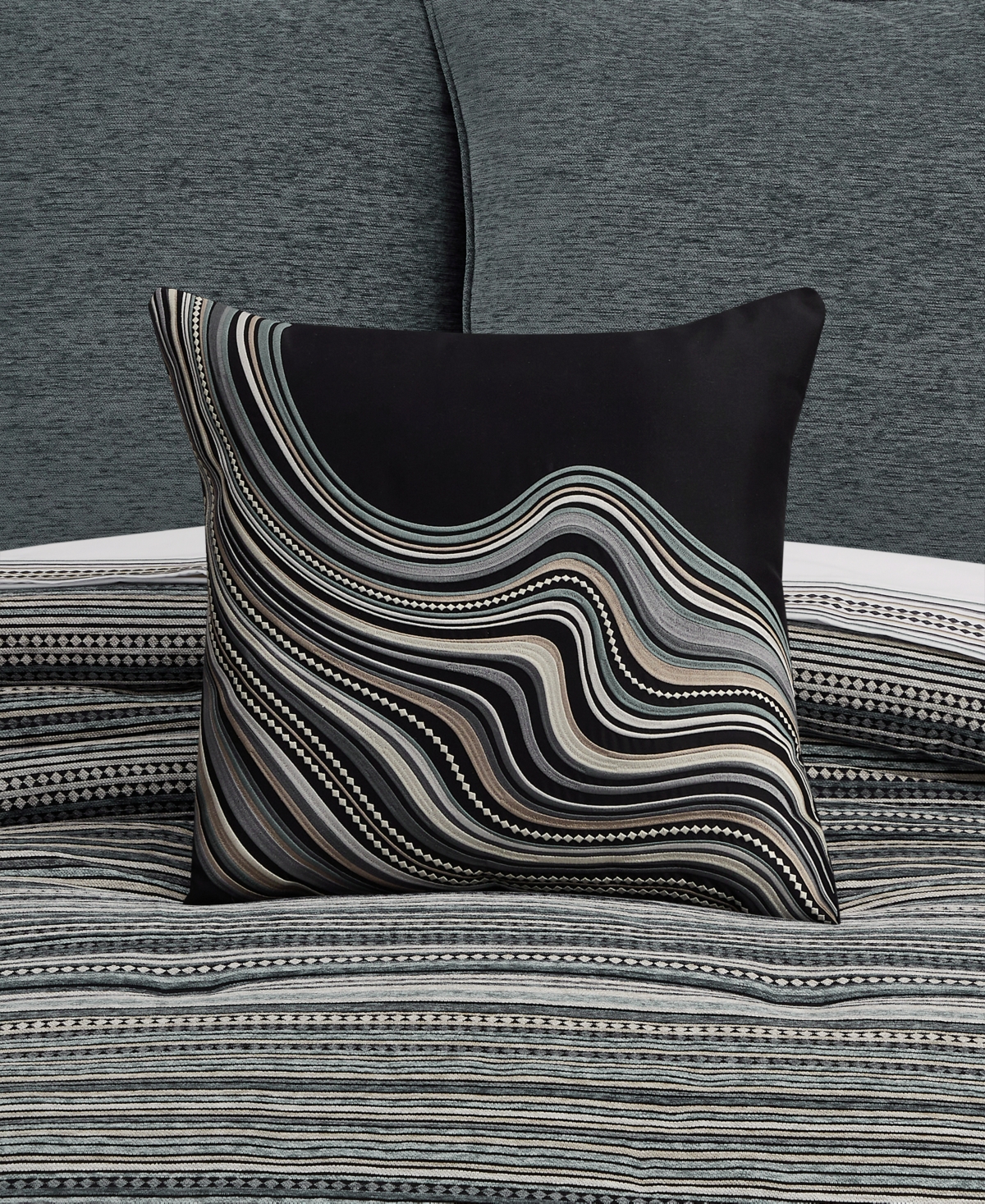 J Queen New York Parallel Embroidered Decorative Pillow, 18" x 18"