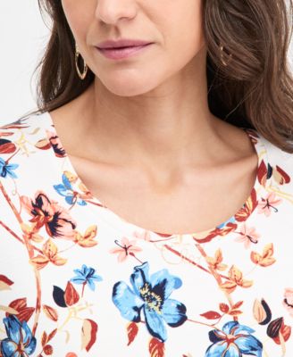 Women's Printed Scoop-Neck 3/4-Sleeve Top, Macy's Exclusive