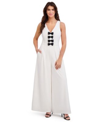 London Times - Women's Boat Neck Pleated Wide-Leg Jumpsuit