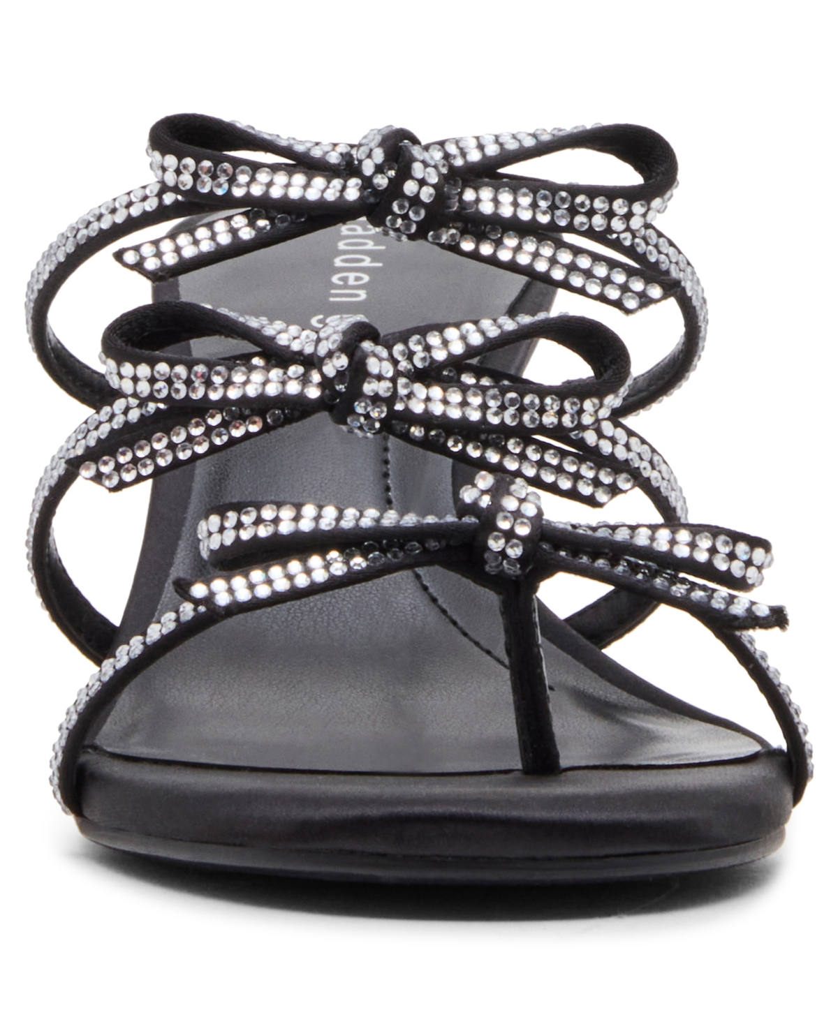 Madden Girl Women's Loving Bow Mid-heel Rhinestone Dress Sandals In Black