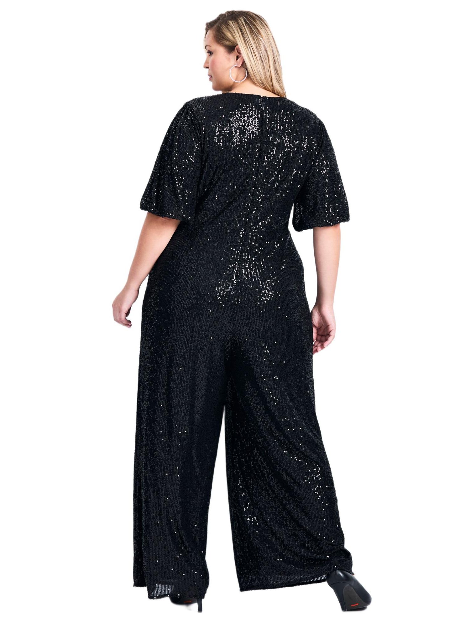 Women's Plus Size Nada Sequin Puff Sleeve Jumpsuit