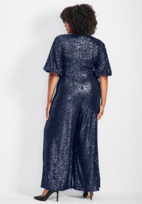 Women's Plus Size Nada Sequin Puff Sleeve Jumpsuit