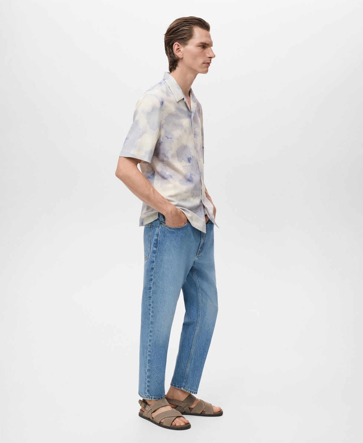 Mango Printed Bowling Shirt In White