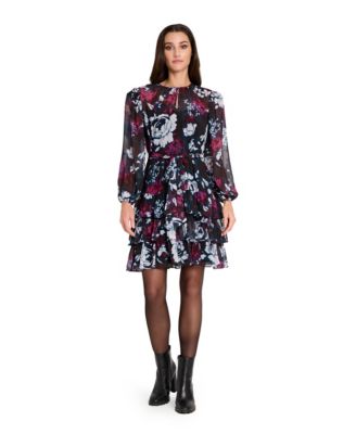 Tahari ASL - Women's Belted Boucle Long-Sleeve Dress