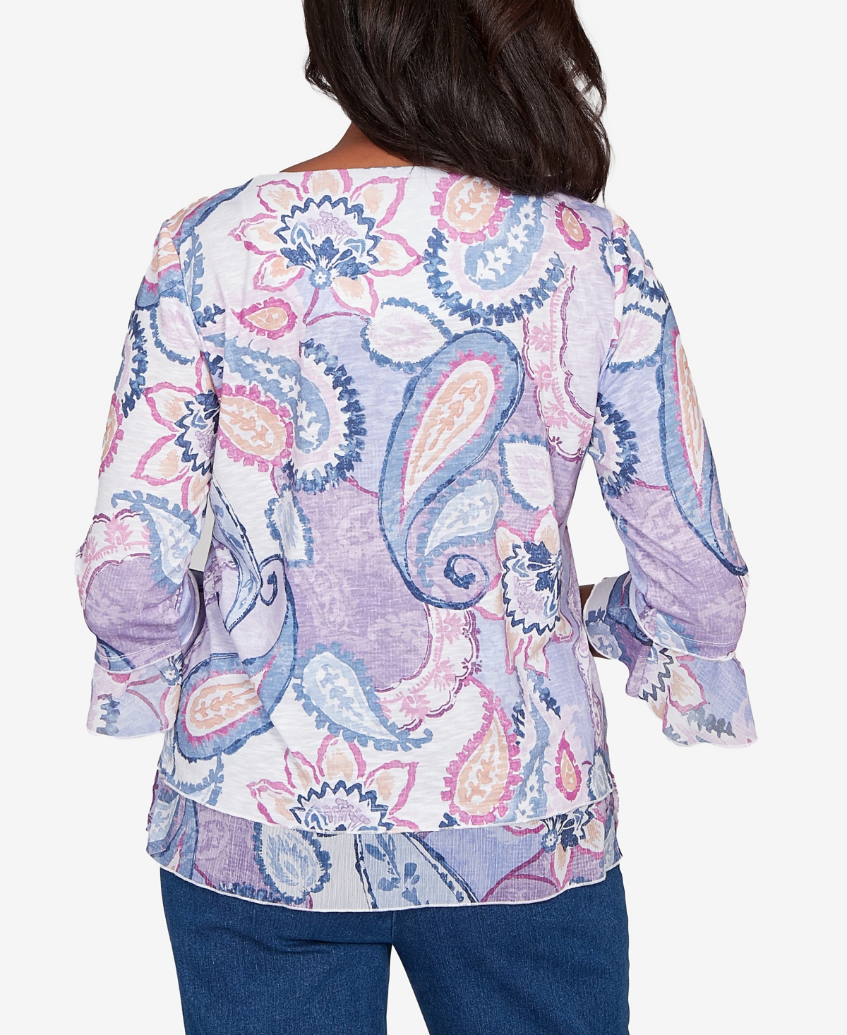 Alfred Dunner Petite Hilton Head Paisley Layered Top In Multi