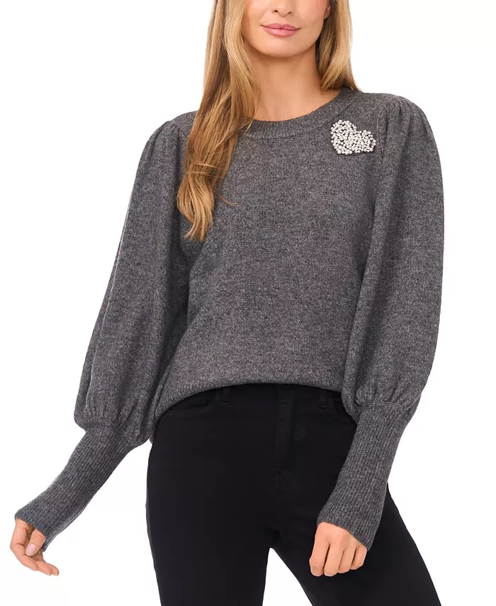 Women's Valentine's Crewneck Rhinestone Heart-Appliqu&eacute; Long-Sleeve Sweater - thumbnail 4