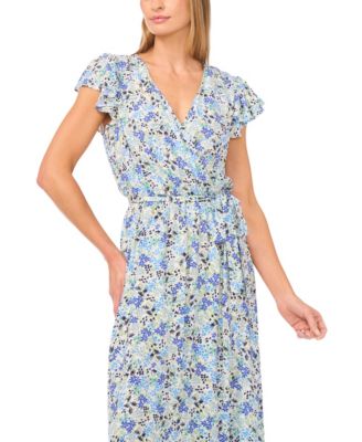 Women's Wrap Front Short-Sleeve Maxi Dress