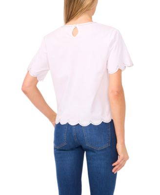 Women's Rhinestone Scalloped Knit Top