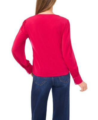 Women's V-Neck Long-Sleeve Shirred Knit Top